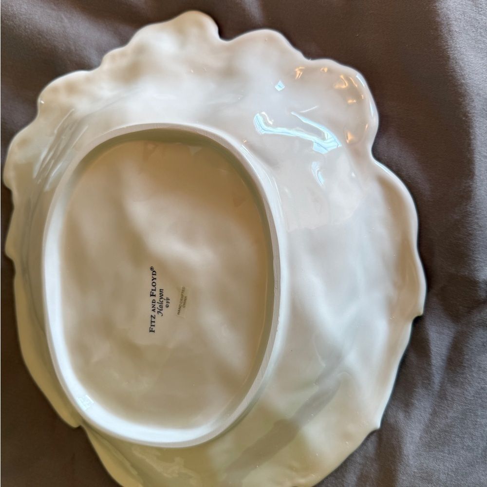 Fitz and Floyd Green Leaf Plate with Floral Accents - Picture 2 of 4